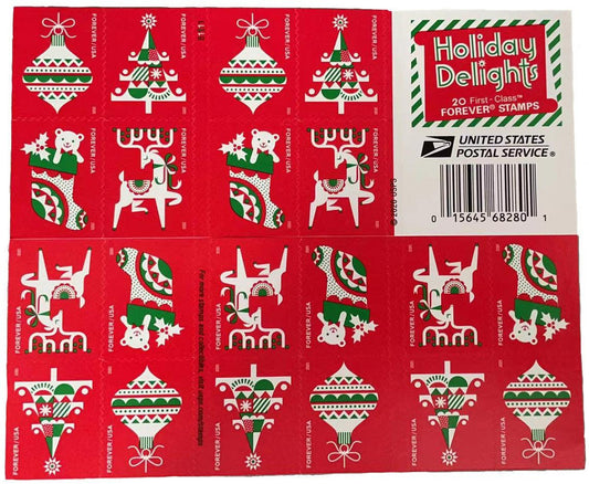 Holiday Delights Forever Stamps (5 Booklets of 20 - 100 Total)