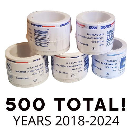 BULK SALE! 5 Coils/rolls of 100 (500 Total) Random Years USPS Forever Stamps