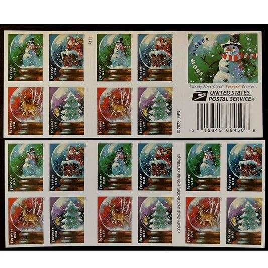 Snowglobe Christmas USPS Forever Stamps - booklet of 20