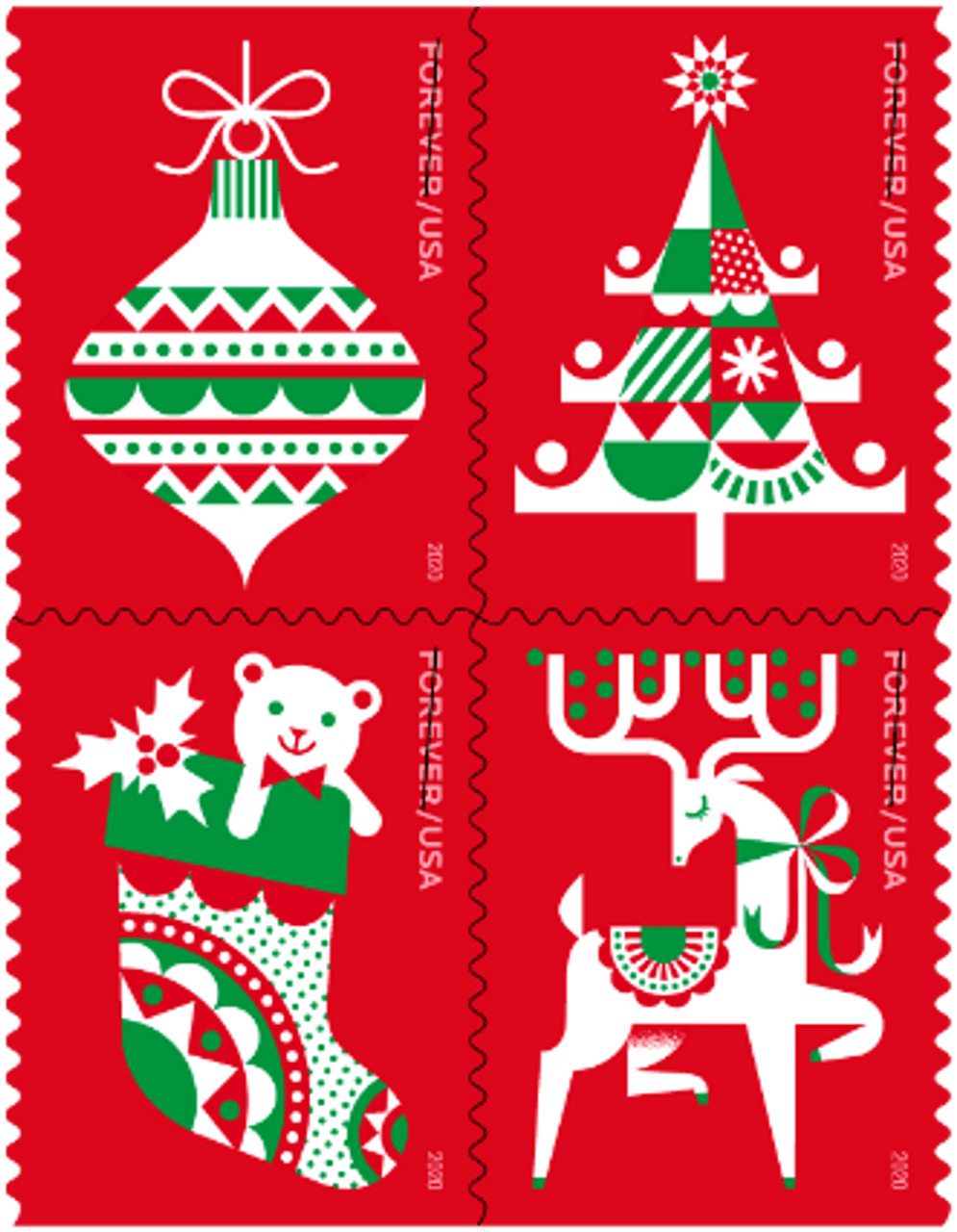 Holiday Delights Forever Stamps (5 Booklets of 20 - 100 Total)