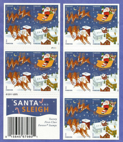 Santa and Sleigh Forever Stamps (5 Booklets of 20 - 100 total)